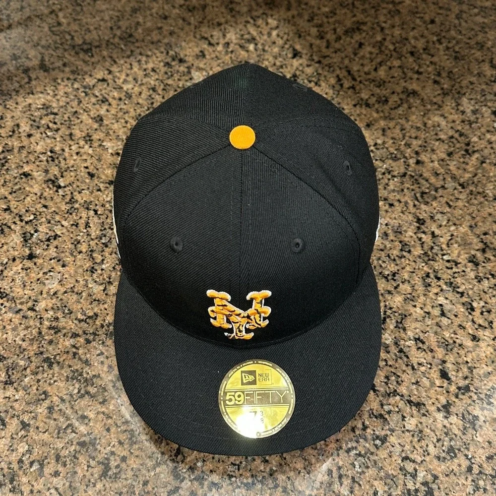 New York Mets New Era 59FIFTY Hat 7 3/8‎ Black Orange Tiger Stripe 1986 WS New